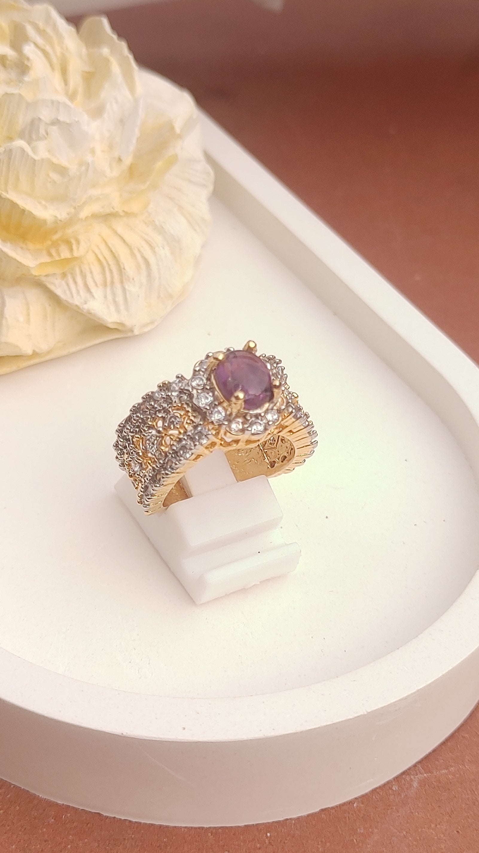 7Colors | Zircon Judao Rings with Real Stone | 18K Gold Polish | Adjustable Size | 3Yrs Warranty | MR-503