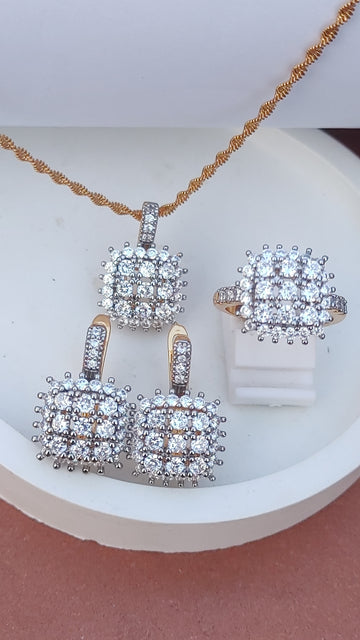 💎Diamond Cut Zircon Locket Set | 22K Gold Polish (3Yrs. Warranty) | MK-385