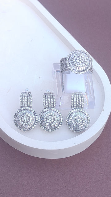 💎Diamond Cut Zircon Locket Set |  silver Plated | MK-900