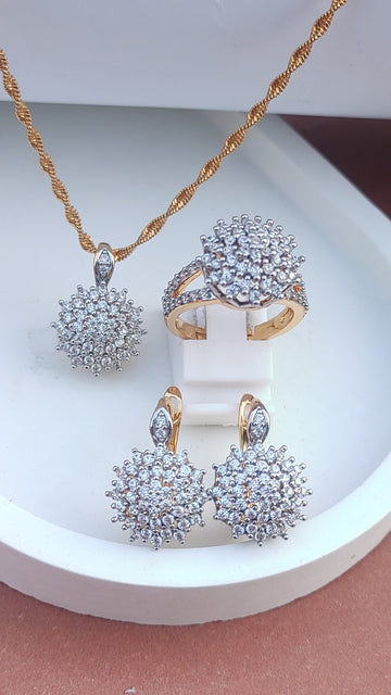💎Diamond Cut Zircon Locket Set | 22K Gold Polish (3Yrs. Warranty) | MK-305