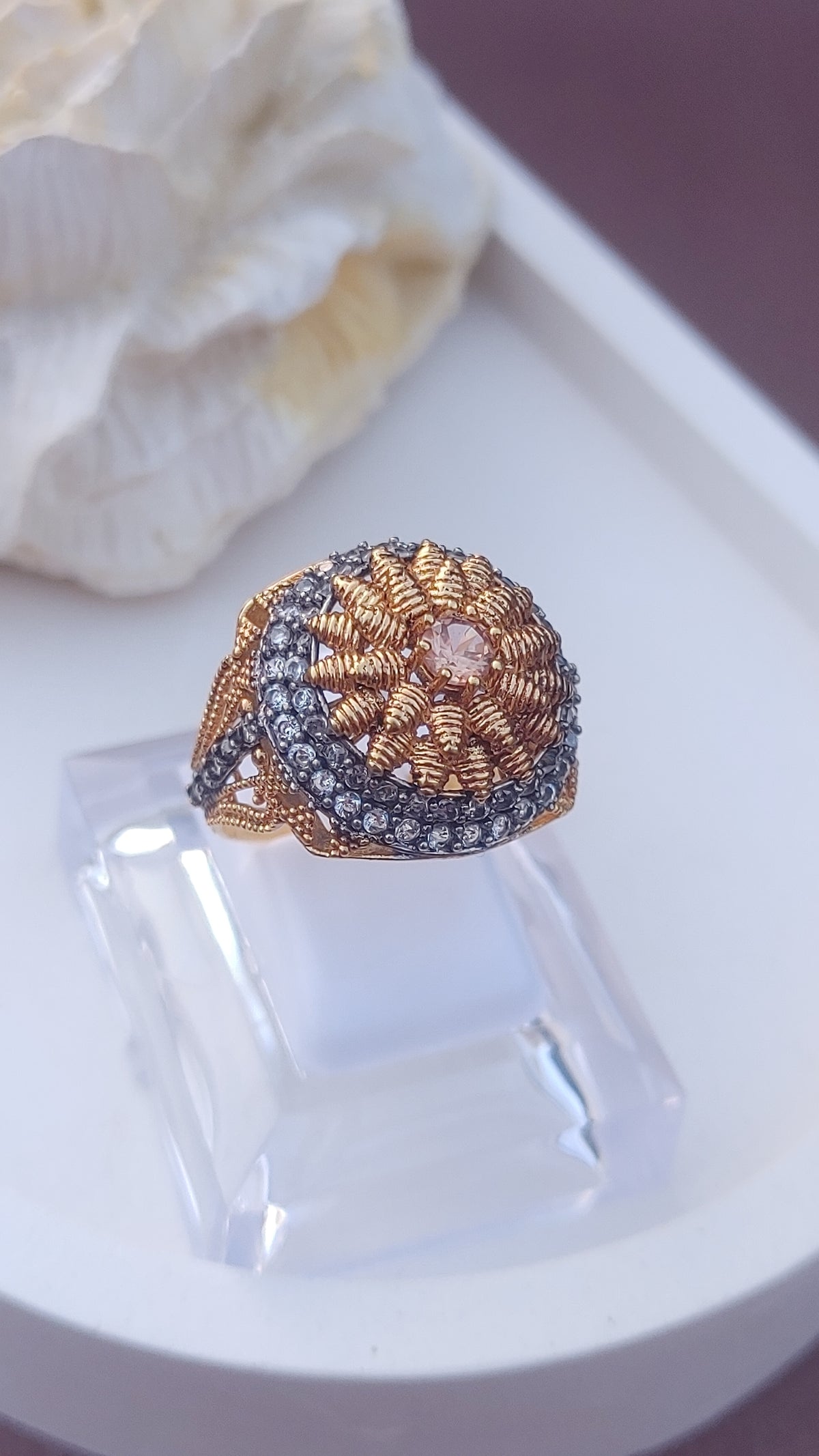 Diamond cut Zircon | judao ring | 22k gold polish | MR-912