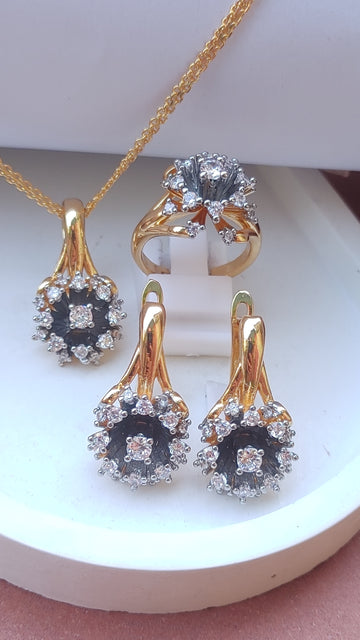 💎Diamond Cut Zircon Locket Set | 22K Gold Polish (3Yrs. Warranty) | MK-400