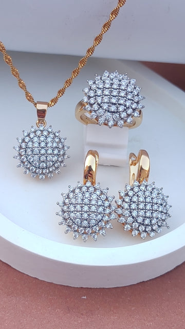 ⚡ |  💎Diamond Cut Zircon Locket Set | 22K Gold Polish (3Yrs. Warranty) | MK-091