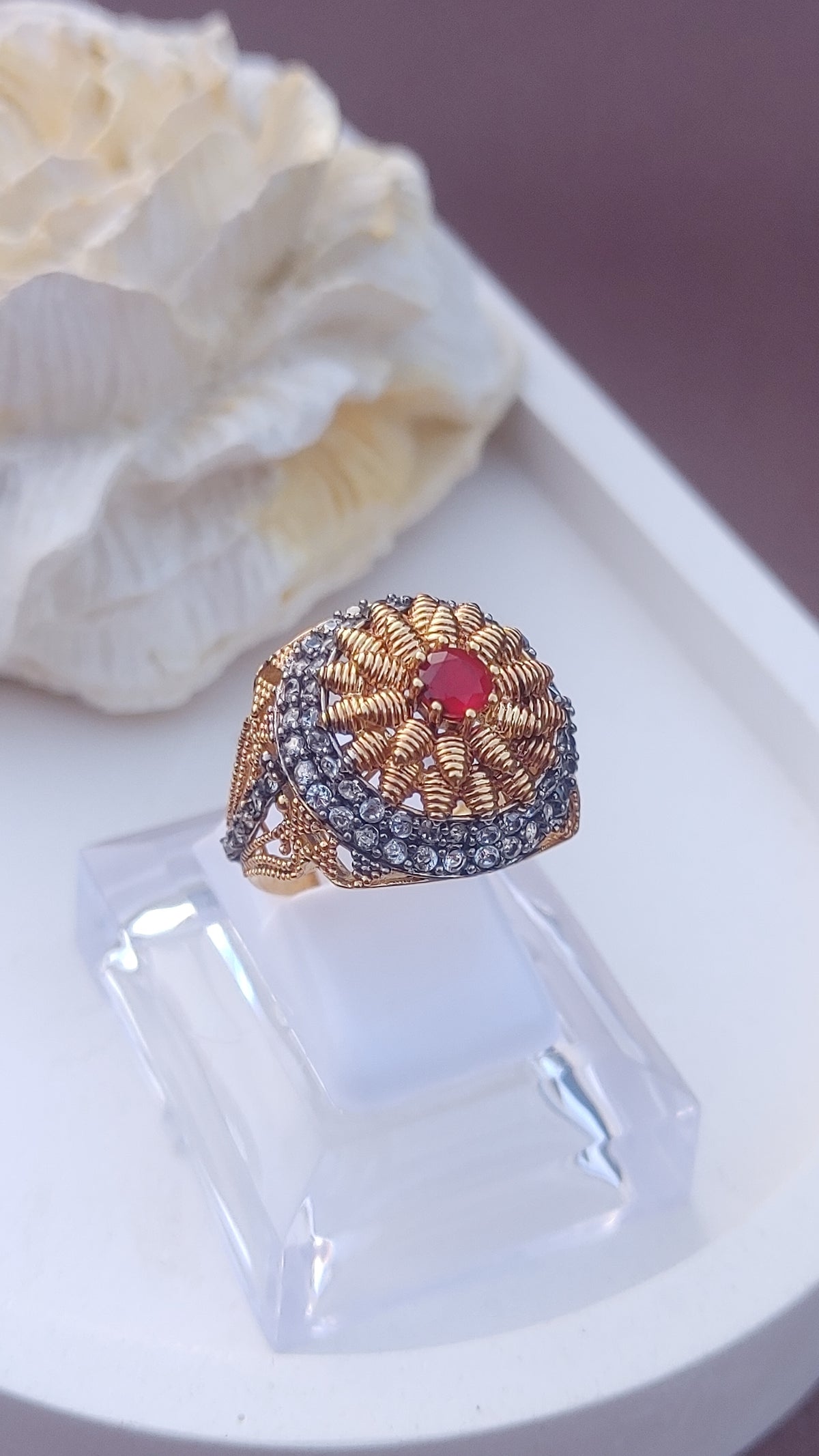 Diamond cut Zircon | judao ring | 22k gold polish | MR-912